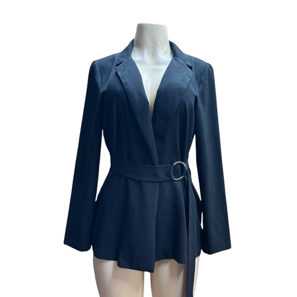 HAVE.   Black Blazer with Belted Wrap and Peaked Lapels - Picture 1 of 6